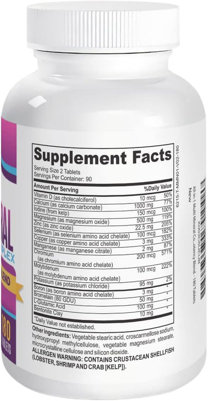 3-Month Multimineral Supplement Iron Free (All-in-1 Formula) Multi Mineral Complex - Trace Minerals - Mineral Supplements - High Potency Multiminerals - 180 Tablets