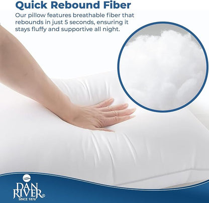 DAN RIVER Double Needle Pillows Standard (20x26), Set of 2 | White Hotel Pillows | Cooling Pillow for Side Sleepers | Back Sleeper Pillows | Best Pillows for Sleeping | Dorm Room Essentials