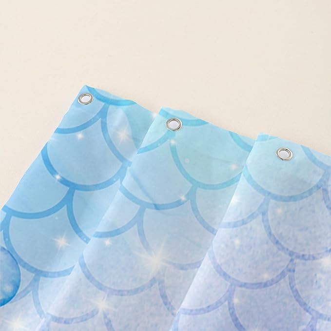 AILONEN Cartoon Shark Shower Curtain for Kids Boys Girls,Blue Ocean Coral Shell Fish Scale Coast Bathroom Curtain, 72" W*72" H Bath Curtain Polyester Waterproof Shower Curtain with 12 Hooks