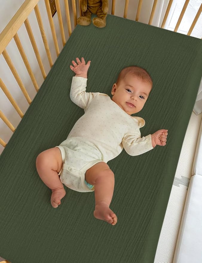 Olive Green Bassinet Mattress Sheets, Muslin Bassinet Sheet 32"x16" for Rectangle, Oval, Hourglass Bassinet Mattress, Moses Basket Sheets (46B-10)