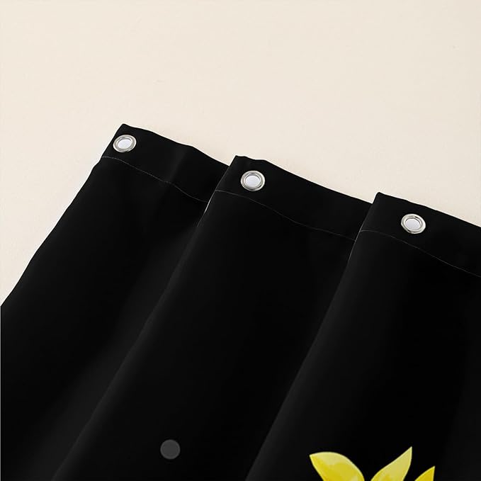 AILONEN Sunflower Shower Curtain for Bathroom,Butterfly Sunflower Bath Curtain Waterproof,Garden Yellow Flower Decor Bathroom Black Curtain with 12 Plastic Hooks, 48" W x 72" H