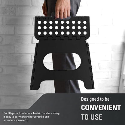 Folding 11inch Lightweight Step Stool - Compact & Portable - Sturdy Non-Slip Design for Kitchen, Bathroom - Durable & Space-Saving - Weight Capacity up to 300lbs - Black - Ideal for Adults and Kids