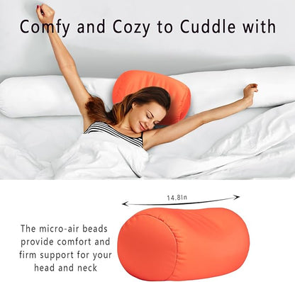Microbead Body Pillow, Tube Microbead Bolster Bean Smooth Cool Pillow Neck Cervical Roll Pillow for Sleeping 7 x 12Inch Throw Travel Pillow (Tangerine Color)