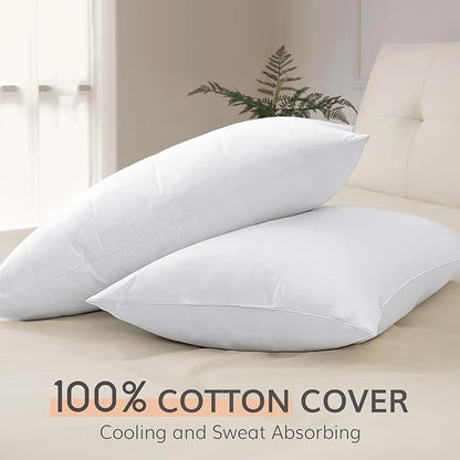 SAVORI Goose Down Feather Pillows with 100% Cotton Cover, Soft Hotel Bed Pillow for Sleeping, Cooling Pillow for Back, Stomach or Side Sleepers, King Size-White 20x36 Inch