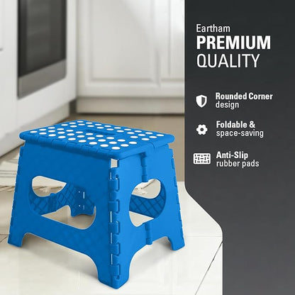 Lightweight 11" Folding Step Stool - Durable, Portable & Easy to Store - Anti-Skid Feet for Safety - Compact and Versatile - Max. Weight Capacity 300Lbs - Blue - Perfect for Adults and Kids