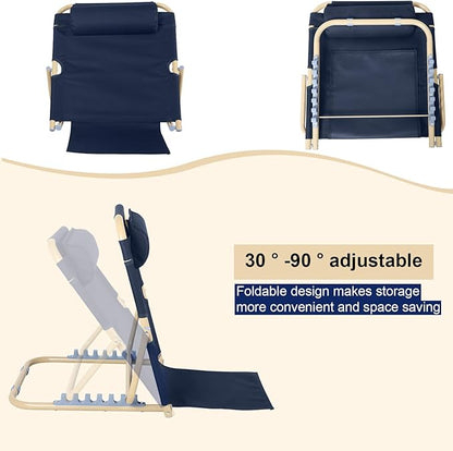 Lifting Bed Backrest Portable Folding Adjustable Sit up Back Rest Multifunction Chair for Bed Change Angle of Backrest for Elderly Patients Back Neck Lumbar Support (Dark Blue,23.6 Inch)