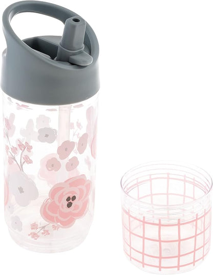Stephen Joseph, Kids Sip and Snack Water Bottle, 12 oz Tritan BPA Free, Drink and Snack Water Bottle for Girls & Boys, Back to School Water Bottle, Charcoal Flower