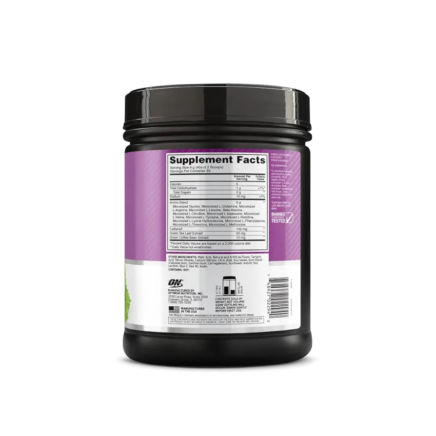 Optimum Nutrition Amino Energy - Pre Workout with Green Tea, BCAA, Amino Acids, Keto Friendly, Green Coffee Extract, Energy Powder - Concord Grape, 65 Servings 