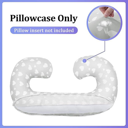 Floral Soft Pregnancy Pillow Cover (ONLY Pillowcase), C Shaped Luxurious Velvet Maternity Pillow Cover with Hidden Zip, Warm Large Pillow Protector for Side Sleeper, Grey, 60x34 in
