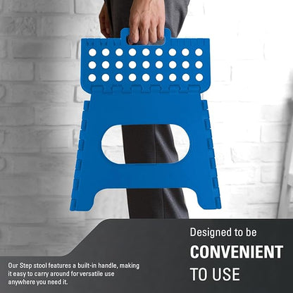 Lightweight 11" Folding Step Stool - Durable, Portable & Easy to Store - Anti-Skid Feet for Safety - Compact and Versatile - Max. Weight Capacity 300Lbs - Blue - Perfect for Adults and Kids