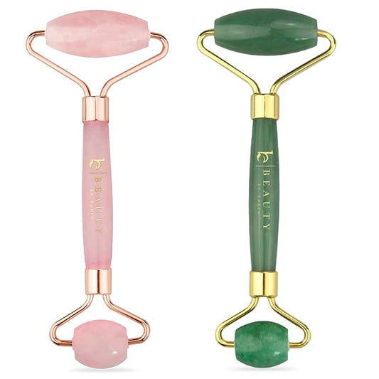 Beauty by Earth Jade & Rose Quartz Roller for Face - Face Massager Skin Care Tools with Small Eye Roller for Puffy Eyes