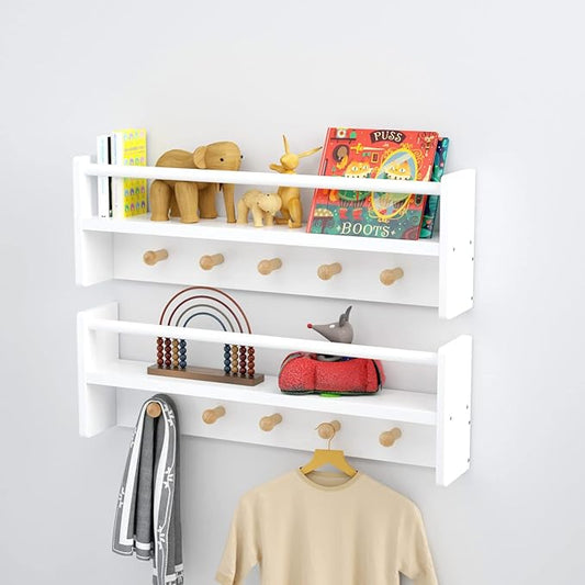 Nursery Floating Shelves for Kids Room, Set of 3 Wall Book Shelves for Kitchen Living Room, Book Shelf Wall Mounted for Baby Kids Bedoom Bathroom (White, 24inch Set 2)