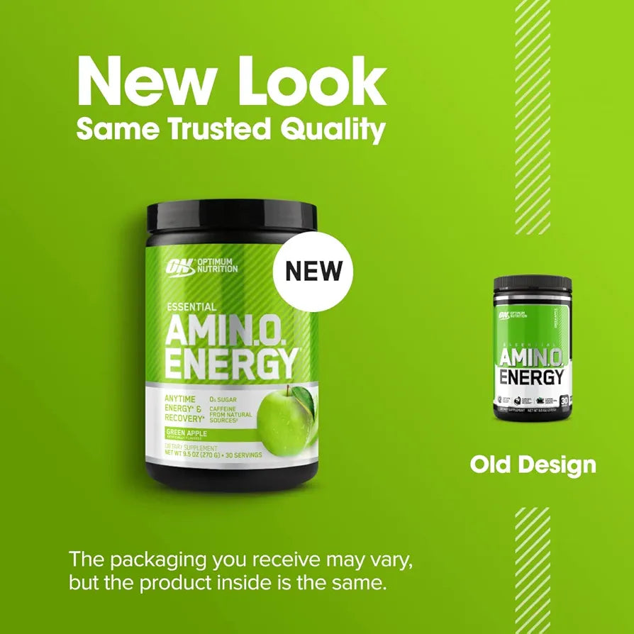 Optimum Nutrition Amino Energy - Pre Workout with Green Tea, BCAA, Amino Acids, Keto Friendly, Green Coffee Extract, Energy Powder - Green Apple, 30 Servings 
