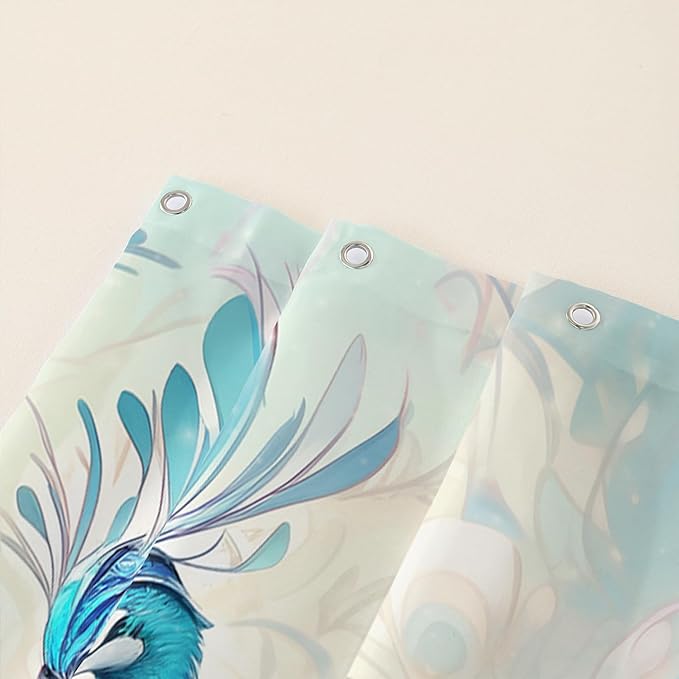 AILONEN Peacock Shower Curtain, Green Bird Shower Curtain for Bathroom Decor,Beautiful Bird Peacock Bath Curtain for Girls Women Fresh Nature Waterproof Curtains Sets 72" W*84" H