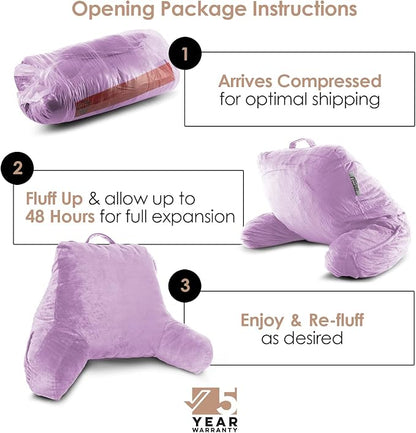 Nestl Reading Pillow Standard Bed Pillow, Back Pillow for Sitting in Bed Shredded Memory Foam Chair Pillow, Reading & Bed Rest Pillows Lavender Back Pillow for Bed, Bed Chair Arm Pillow with Pockets