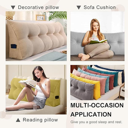 Large Triangular Headboard Pillows Long Backrest Positioning Support Bolster Cushion for Daybed Fluffy Quality Plush Body Wedge Pillow with Removable Cover(Dark Blue-Cal King-71x8x20 in)