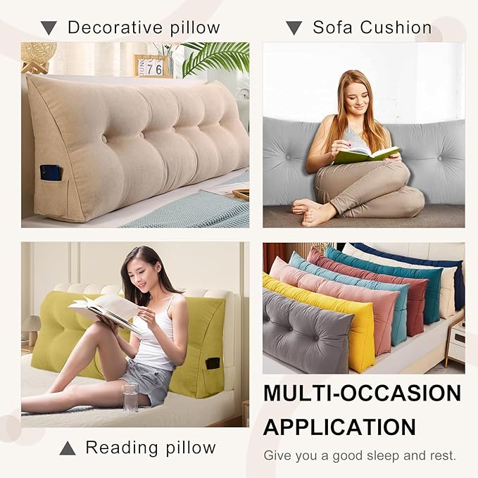 Large Triangular Headboard Pillows Long Backrest Positioning Support Bolster Cushion for Daybed Fluffy Quality Plush Body Wedge Pillow with Removable Cover(Rusty Red -Cal King-71x8x20 in)