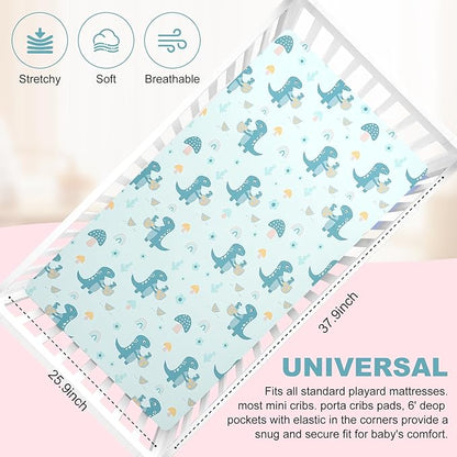 Pack n Play Fitted Sheet. 2 Piece Mini Crib Sheet. Elastic Playard Sheet. Portable Sheet Set. Elastic Convertible Playard Set. Compatible with Graco Pack n Play (More Dinosaurs)