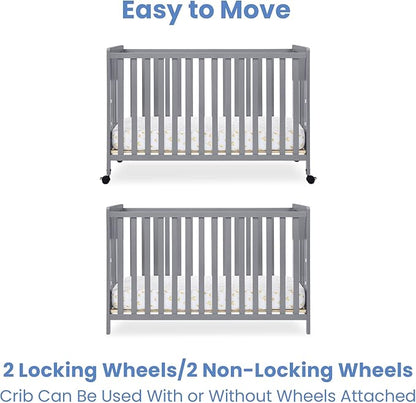 Simmons Kids Aria Full Size Portable Folding Crib - Greenguard Gold Certified, Grey