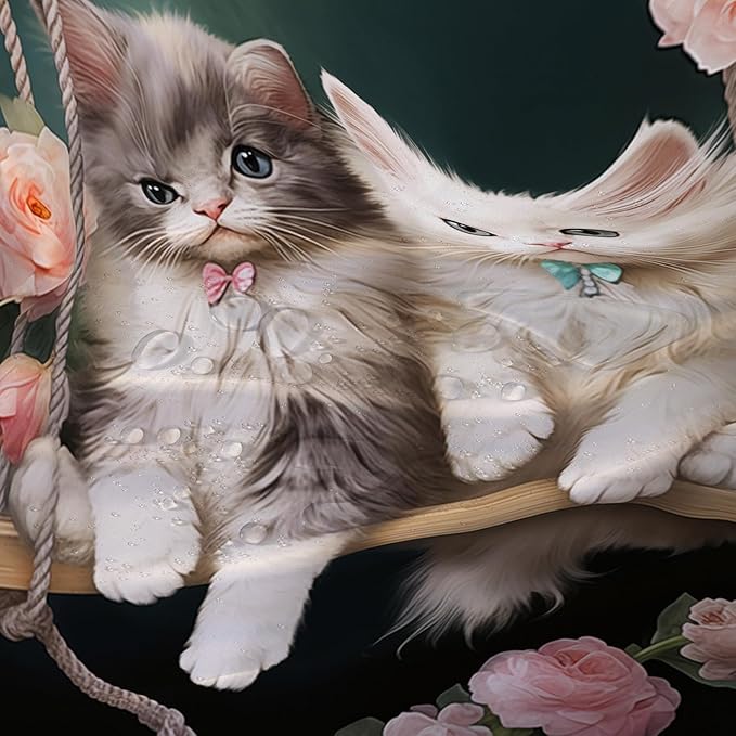 AILONEN Cartoon Beautiful Cat Shower Curtain, Kawaii Kittens with Flower Shower Curtain for Bathroom Decor,Cat Lovers Animal Waterproof Shower Curtains Sets with Hooks,72" W*84" H