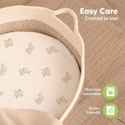 2-Pack Baby Bassinet Sheets Girl, Boy - Viscose Derived from Bamboo Fitted Bassinet Sheets Compatible with Halo Bassinest Swivel Sleeper,Baby Delight,Graco Bedside Bassinet Mattress Sheet (Pecan)