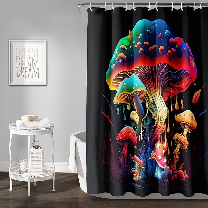 AILONEN Magic Mushroom Shower Curtain,Colorful Mushroom Shower Curtain Set for Bathroom,Natural Fungus Waterproof Fabric Bath Curtain for Kids Girl,Boho Style Bathroom Curtain with Hooks, 72" W*96" H