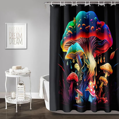 AILONEN Magic Mushroom Shower Curtain,Colorful Mushroom Shower Curtain Set for Bathroom,Natural Fungus Waterproof Fabric Bath Curtain for Kids Girl,Boho Style Bathroom Curtain with Hooks, 72" W*96" H