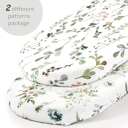 Stretchy Ultra Soft Fitted Bassinet Sheets 2 Pack, Universal Fitted for Bassinets Baby Cradle Moses Basket Oval Rectangle Mattress, Watercolor Rose and Flora Bassinet Sheet for Baby Girls