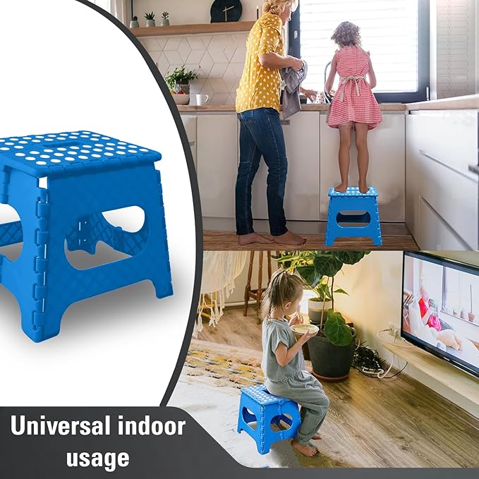 Lightweight 11" Folding Step Stool - Durable, Portable & Easy to Store - Anti-Skid Feet for Safety - Compact and Versatile - Max. Weight Capacity 300Lbs - Blue - Perfect for Adults and Kids