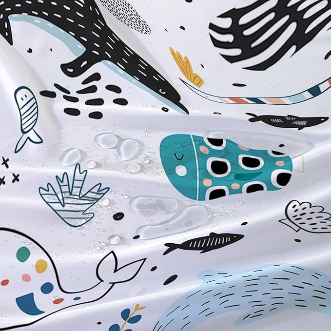 AILONEN Cute Cartoon Dolphin Shower Curtain,Kawaii Ocean Animal Dolphin Bath Curtain Set for Kids Girls Boys,Blue Dolphin Silhouette Fabric Shower Curtains for Bathroom, 72" W*78" H