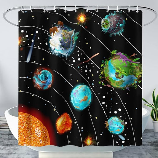 AILONEN Solar System Shower Curtains,Star Trek Bath Curtains for Bathroom Decor,Planet Galaxy Polyester Waterproof for Bathroom with 12 Hooks,72" W*78" H