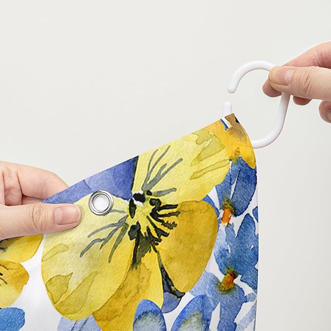AILONEN Watercolor Flowers Shower Curtain,Purple and Yellow Flowers Theme Waterproof Fabric Shower Curtain for Girls Kids Teens, 60" W*72" H Patchwork Flower Shower Curtain Sets