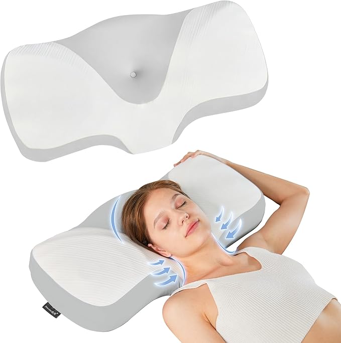 Cervical Pillow for Neck and Shoulder Pain Relief, Odorless Contour Memory Foam Pillows for Sleeping, Ergonomic Orthopedic Support Bed Pillow for Side, Back and Stomach Sleepers, [Grey]