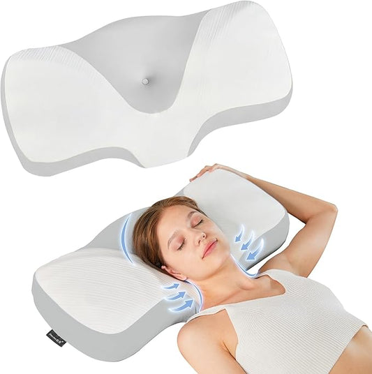 Cervical Pillow for Neck and Shoulder Pain Relief, Odorless Contour Memory Foam Pillows for Sleeping, Ergonomic Orthopedic Support Bed Pillow for Side, Back and Stomach Sleepers, [Grey]