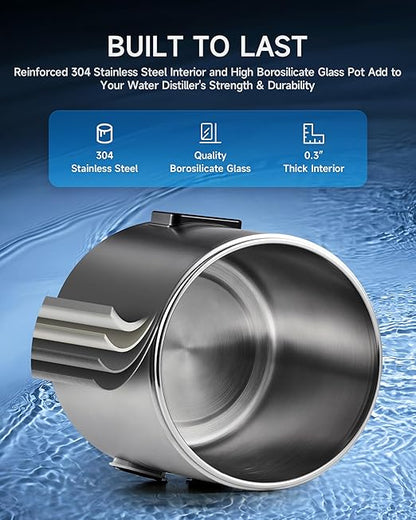 CO-Z Water Distiller for Home, 1350W 4L Distilled Water Machine for CPAP Machine with Control Panel & Glass Container, 1.1 Gal. Stainless Steel Water Distilling Equipment with Essential Oil Wine Modes