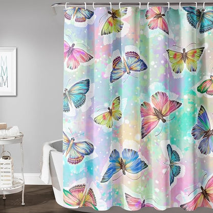 AILONEN Butterfly Shower Curtain,Rainbow Butterfly Bath Curtain,Modern Tie Dye Butterfly Art Decorative Shower Curtain with 12 Plastic Hooks (Kids/Girls/Women/Teen/) 72" W*78" H