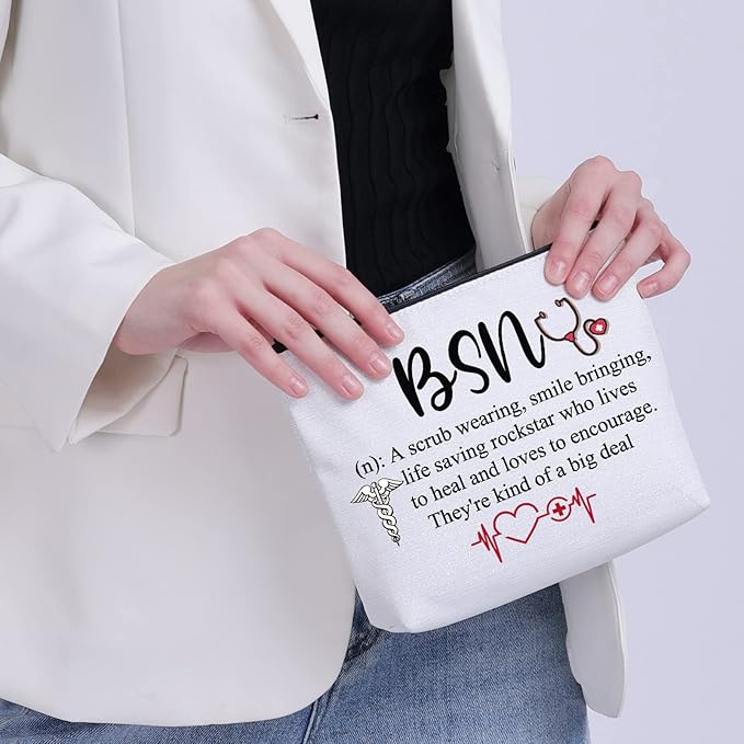 CMNIM BSN Gifts Bachelor of Science in Nursing Graduation Gifts Cosmetic Makeup Bag BSN RN Gifts for Coworkers (BSN Makeup Bag white)