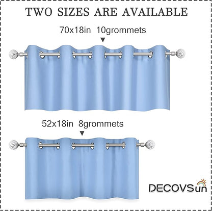 Light Sky Blue Valances for Windows 70X18 Inches Blackout Thermal Insulated Valance with Grommet Top for Kitchen Living Room Short Straight Drape Valance for Bedroom Kids Room 1 Panel