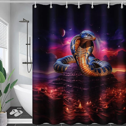 AILONEN 3D Snake Shower Curtain,Red Starry Retro Pyramid Snake Bath Curtain for Bathroom Decor,Terror Snake Printed Polyester Waterproof with 12 Plastic Hooks 72" W*84" H