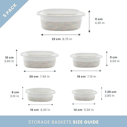 OrganiHaus Set of 5 Rectangle Bathroom Storage Baskets for Organizing, Small Woven Baskets for Storage Basket for Bathroom, Nursery Storage Basket for Baby Nursery Organization, Cute Bins, Rainbow