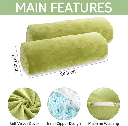 Body Pillow, Memory Foam Body Pillows for Adults Sleeping, Decorative Bolster Pillow for Bed & Couch, Long Cylinder Tube Round Pillow, 24x7.87 Inches, Set of 2 (Green)