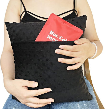 Heart Surgery Recovery Pillow for After Heart Surgery Open Heart Surgery Gifts Triple Bypass Heart Transplant Cough Pillow with Pocket for Cooling Pack, Minky Dot Black