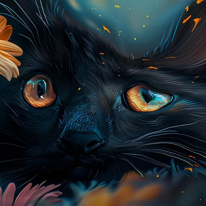AILONEN Cute Black Cat Shower Curtain Set, Yellow Flower Kitty Cloth Shower Curtain Curtain for Bathroom,Cat Lovers Animal Shower Curtain Liner for Kids Boys Girls,36" W*72" H