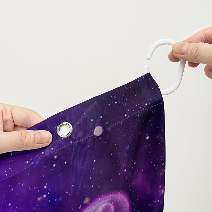 AILONEN 3D Whale Shower Curtains,Purple Galaxy Bath Curtains,Ocean Jellyfish Curtains for Kids Girls,Polyester Waterproof for Bathroom with 12 Hooks,72" W*78" H Purple