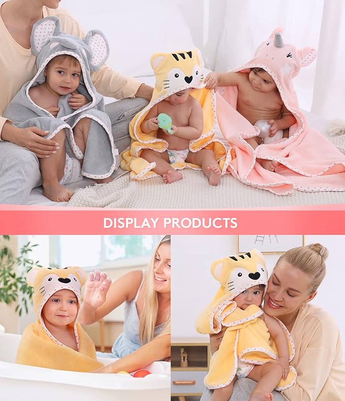 Hooded Towel for Kids 100% Cotton Ultra Soft with Unique Animal Design Large for Infants 3-10 Years (Tiger)