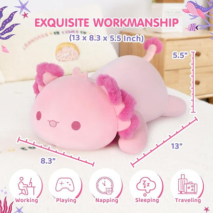 Cute Axolotl Plush Pillow, Kawaii Plushies Pink Axolotl Stuffed Toys, Squishy Plushies, Cuddle Plush Pillow for Boys & Girls