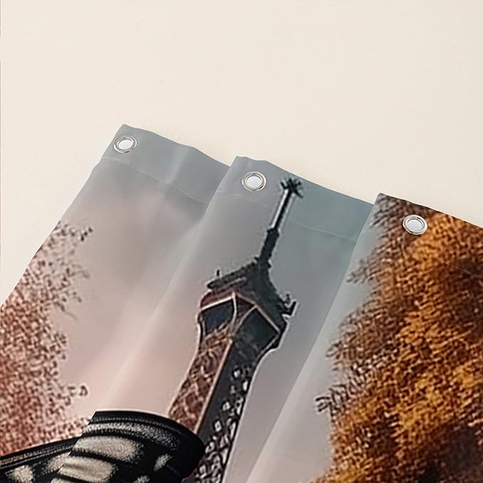 AILONEN Butterfly Shower Curtain for Bathroom,Romantic Red Rose Flower Butterfly Bath Curtain 36" W*72" H,Retro Eiffel Tower Decoration Waterproof Bathroom Curtain with 12 Plastic Hooks