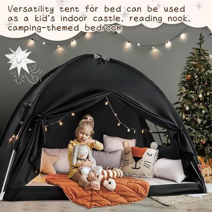 Twin Size Bed Canopy Bed Tents Dream Tent on Bed Privacy Space Blackout Sleeping Tents Indoor Breathable Portable Cottage Drafty Room Floor Bed Tents (Black)