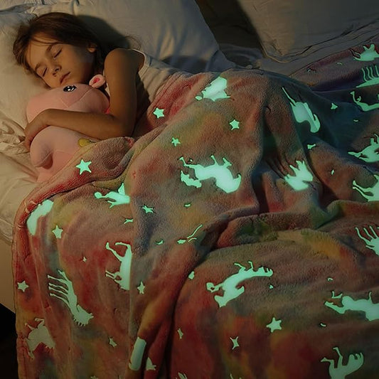 Unicorn Blanket Soft Throw Blanket Kids Unicorns Gifts for Girls Unicorn Gifts for Girls Glow in The Dark Blanket 3 4 5 6 7 8 9 10 Year Old Unicorns Blanket