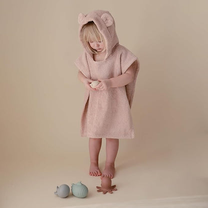 mushie Poncho Towel for Toddlers and Kids (Fog) | Organic Terry Cotton | Ages 1-3 Years